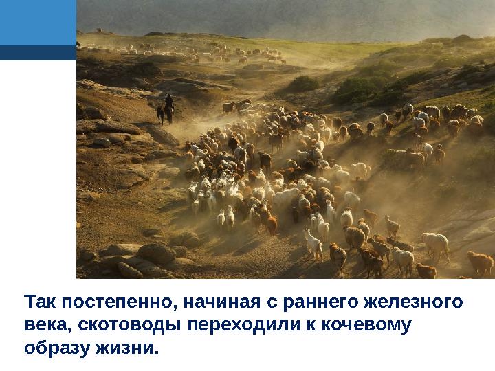 Так постепенно, начиная с раннего железного века, скотоводы переходили к кочевому образу жизни.