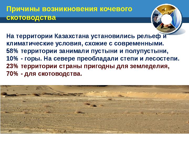 На территории Казахстана установились рельеф и климатические условия, схожие с современными. 58% территории занимали пустыни и