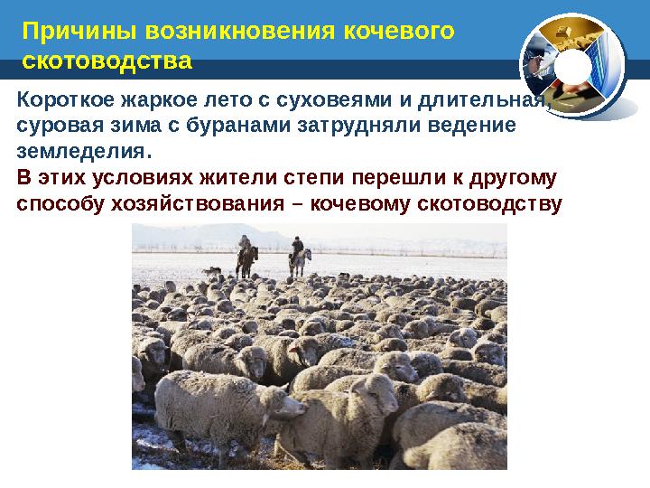 Короткое жаркое лето с суховеями и длительная, суровая зима с буранами затрудняли ведение земледелия. В этих условиях жители