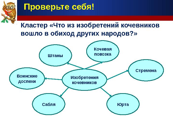 Кластер «Что из изобретений кочевников вошло в обиход других народов?» Изобретения кочевников Кочевая повозка Стремена Воински