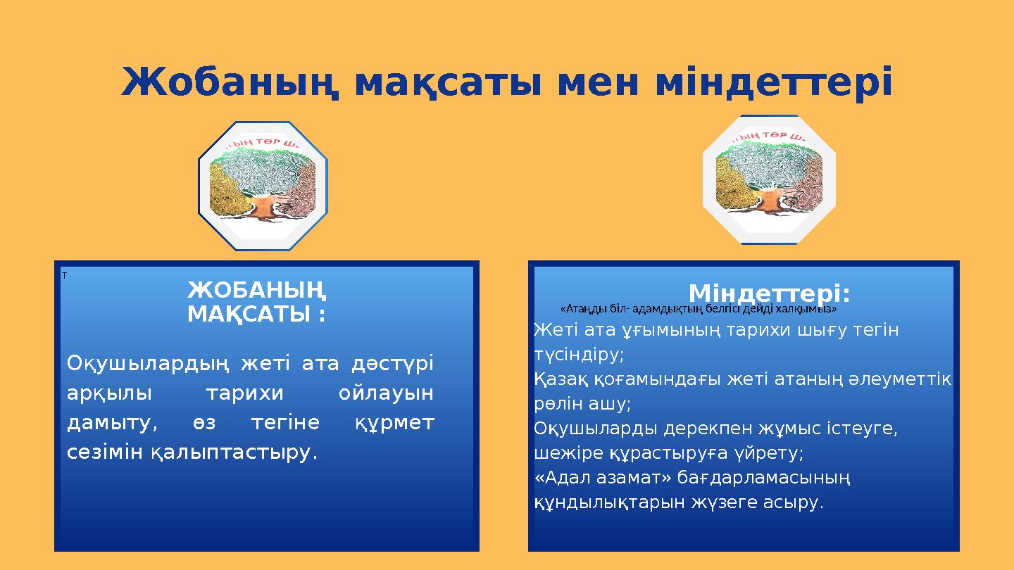 т «Атаңды біл- адамдықтың белгісі дейді халқымыз» Жеті ата ұғымының тарихи шығу тегін түсіндіру; Қазақ қоғамындағы жет