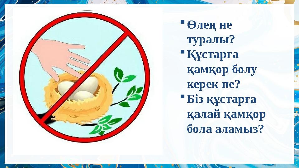 Өлең не туралы? Құстарға қамқор болу керек пе? Біз құстарға қалай қамқор бола аламыз?
