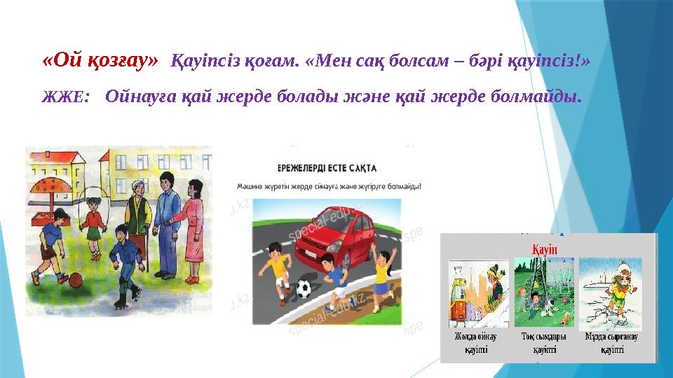 «Ой қозғау» Қауіпсіз қоғам. «Мен сақ болсам – бәрі қауіпсіз!» ЖЖЕ: Ойнауға қай жерде болады және қай жерде болмайды.