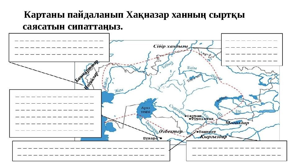 Картаны пайдаланып Хақназар ханның сыртқы саясатын сипаттаңыз.