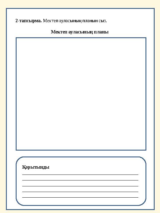 2-тапсырма. Мектеп ауласының планын сыз. Мектеп ауласының планы Қорытынды _________________________________________________ ____