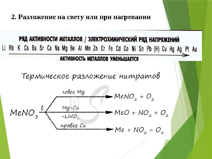 2. Разложение на свету или при нагревании