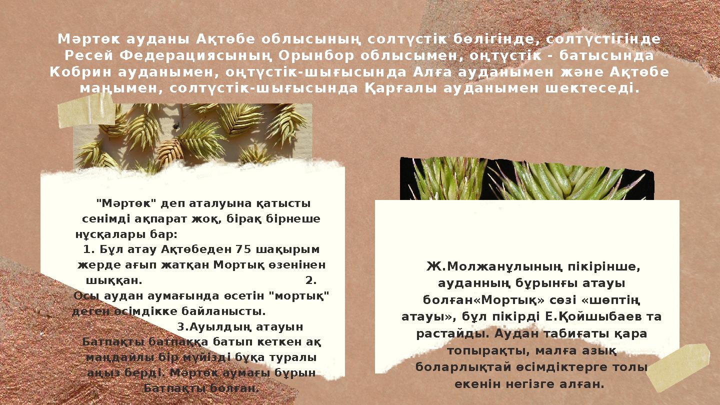 "Мәртөк" деп аталуына қатысты сенімді ақпарат жоқ, бірақ бірнеше нұсқалары бар: 1. Бұл