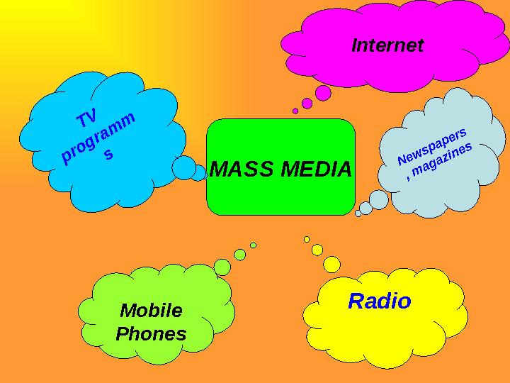 Internet MASS MEDIA TV program m s Radio Mobile Phones Newspapers , m agazines