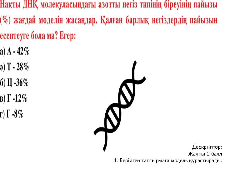 Дескриптор: Жалпы-2 балл 1. Берілген тапсырмаға модель құрастырады.