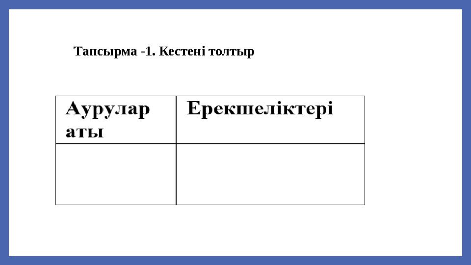 Тапсырма -1. Кестені толтыр