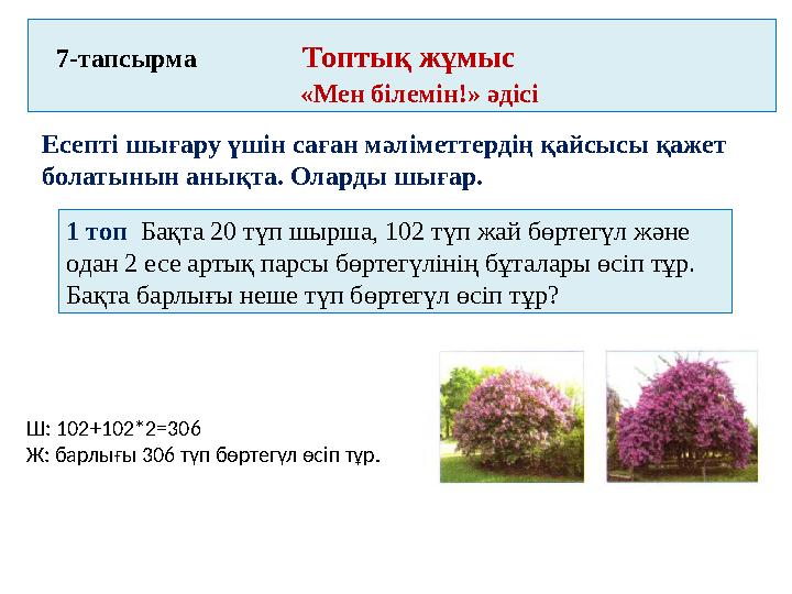 7-тапсырма Топтық жұмыс «Мен білемін!» әдісі